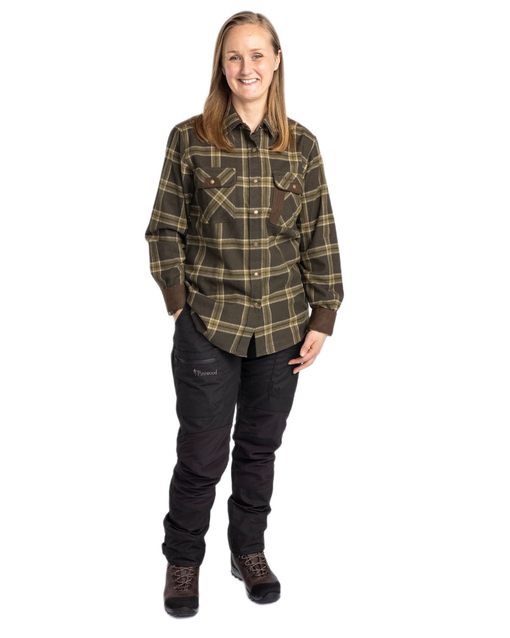 Dark Green Green Coloured Pinewood Womens Prestwick Exclusive Shirt on white background