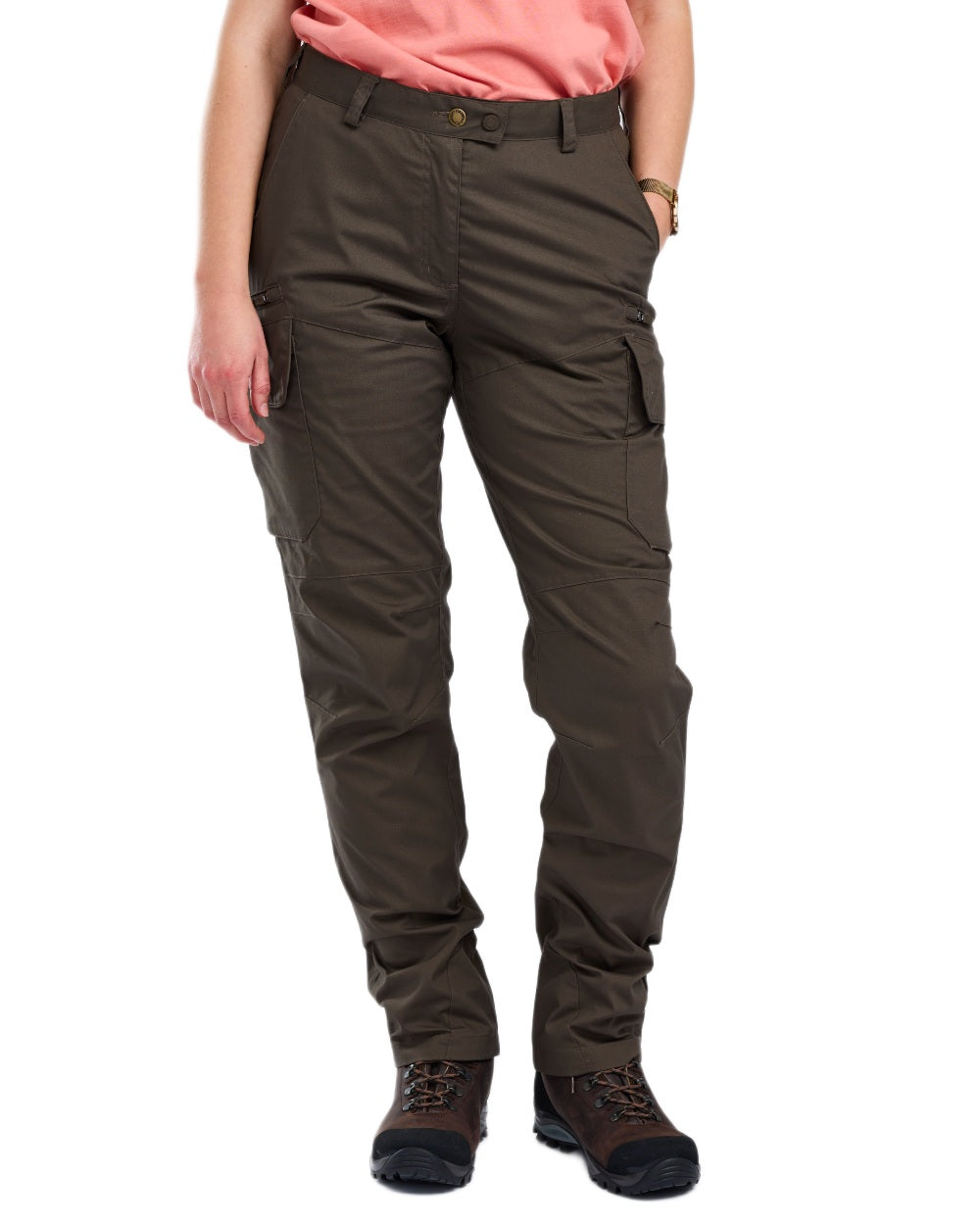 Dark Olive coloured Pinewood Womens Pro InsectSafe Trousers on white background