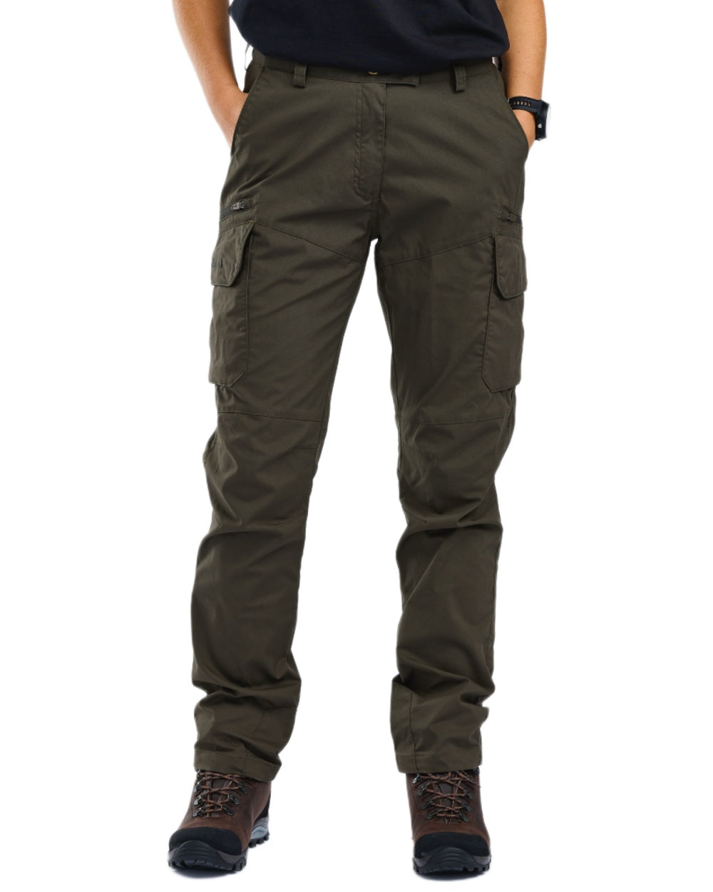 Moss Green coloured Pinewood Womens Pro InsectSafe Trousers on white background