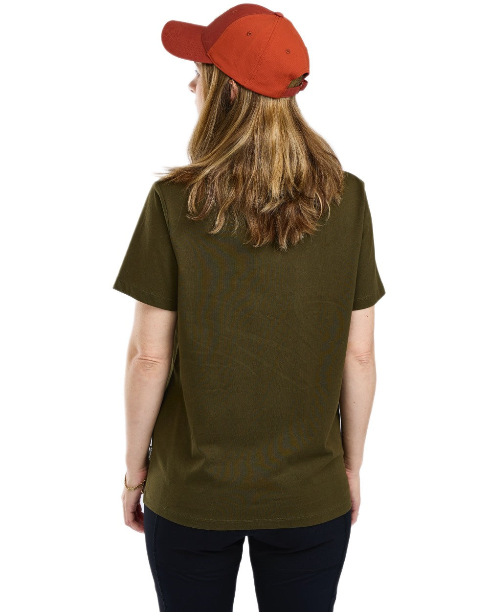 Olive coloured Pinewood Womens Red Deer T-Shirt on white background