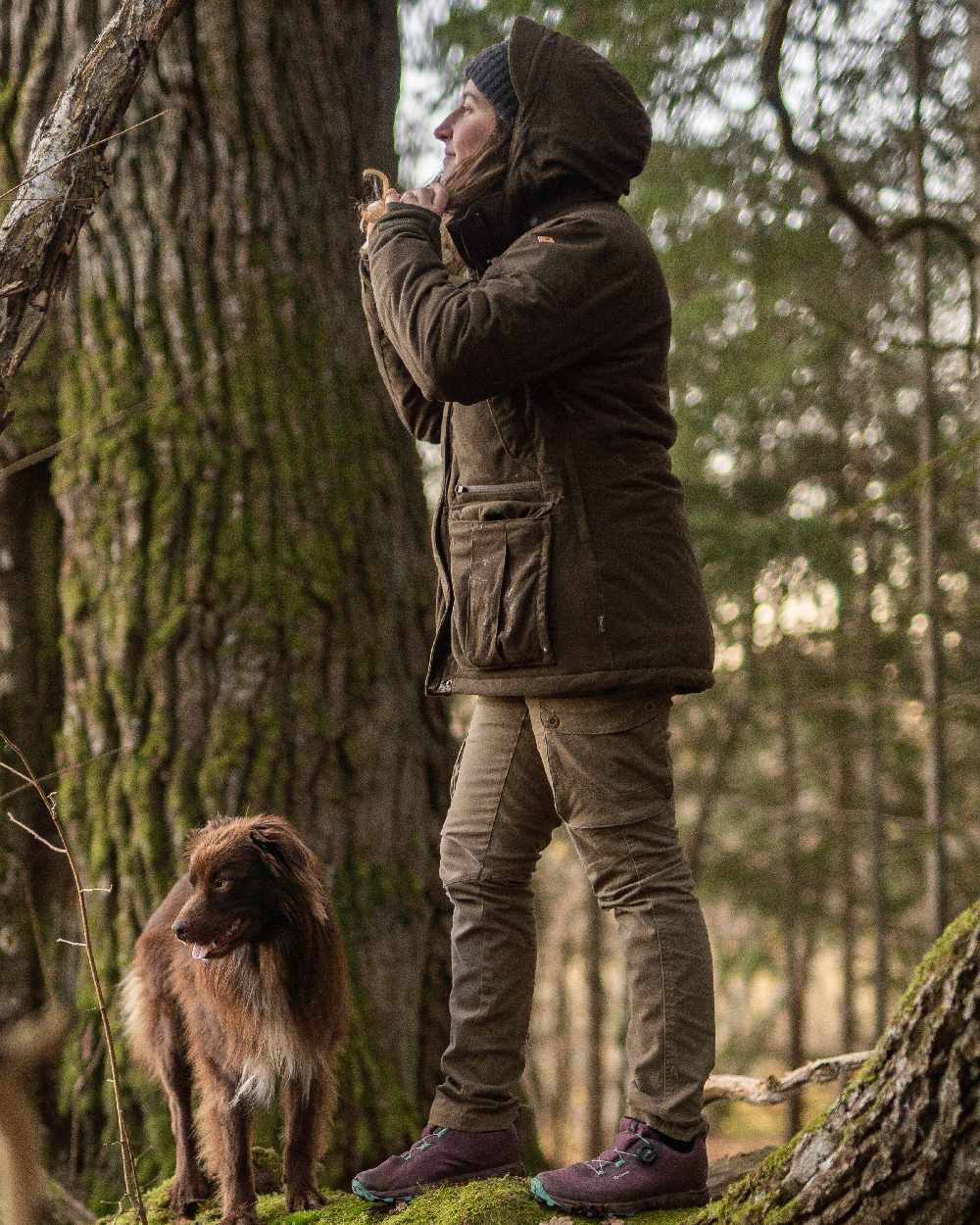 Hunting Olive Coloured Pinewood Womens Serengeti Trousers on outdoor background