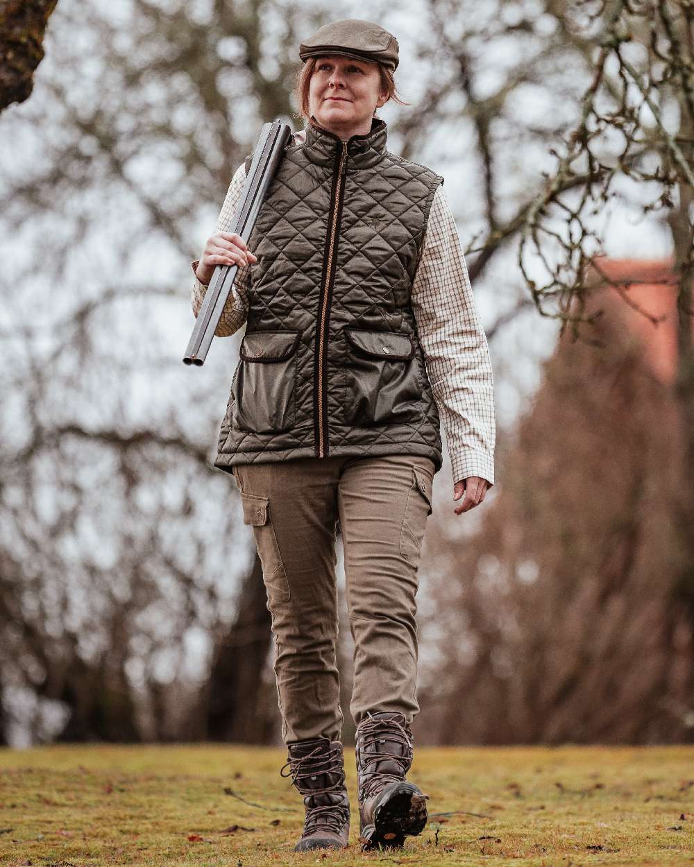 Hunting Olive Coloured Pinewood Womens Serengeti Trousers on outdoor background