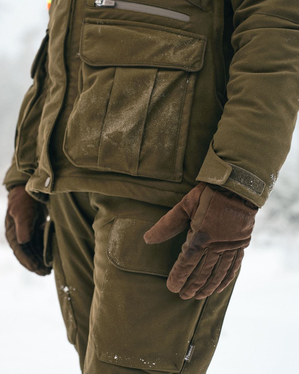 Hunting Green coloured Pinewood Womens Smaland Forest Padded Jacket on snow background