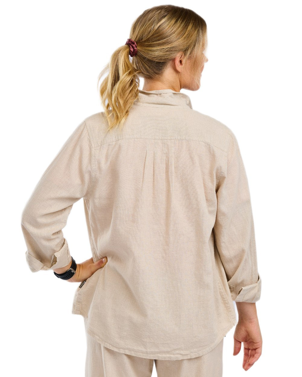 Linen Beige coloured Pinewood Womens Varnamo InsectSafe Hemp Mix Long Sleeve Shirt on white background