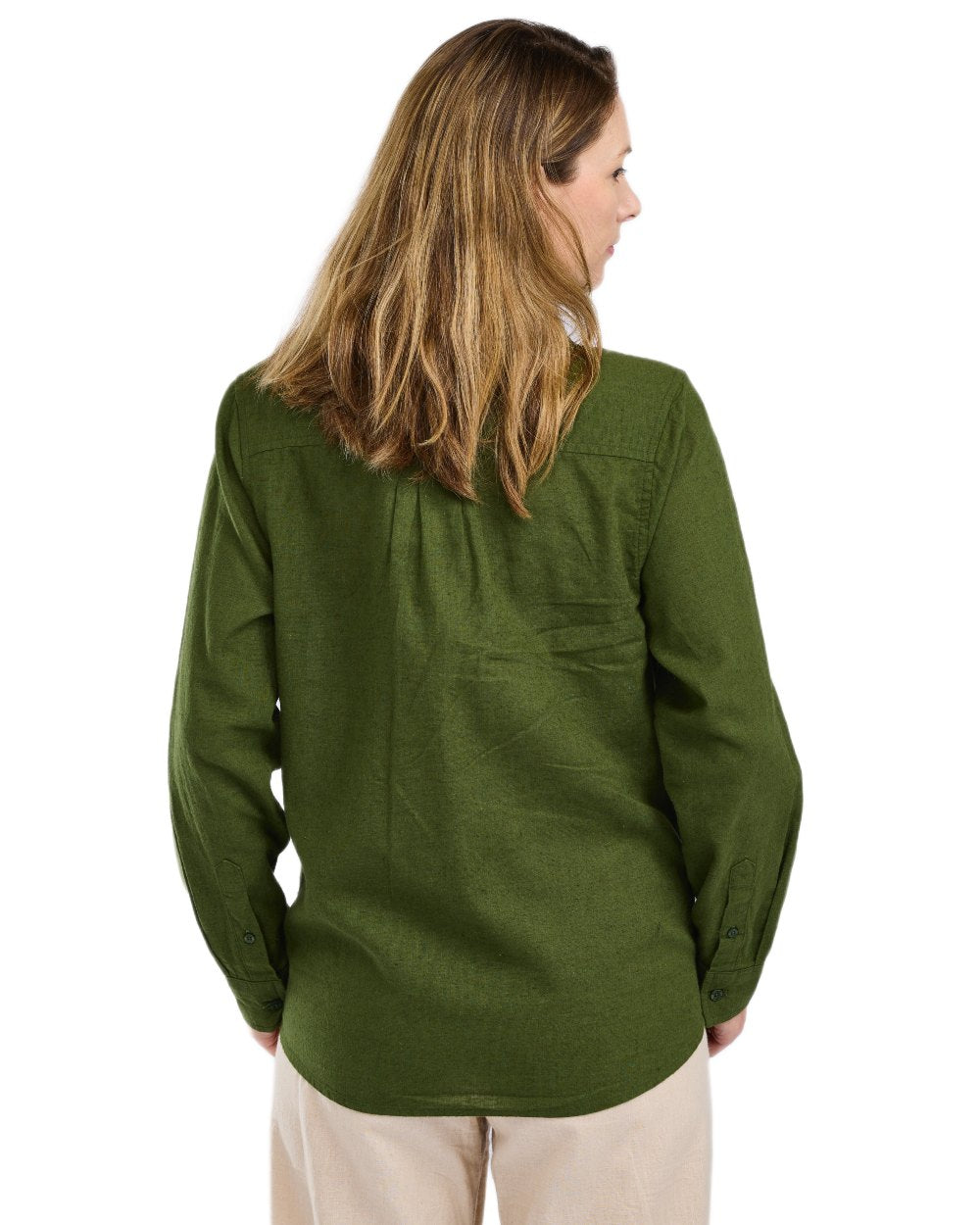 Pine Green coloured Pinewood Womens Varnamo InsectSafe Hemp Mix Long Sleeve Shirt on white background
