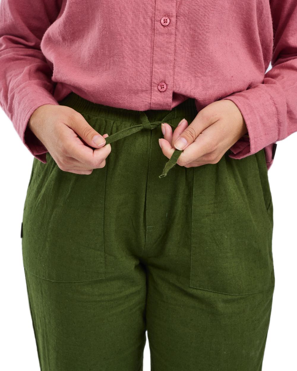 Pine Green coloured Pinewood Womens Varnamo InsectSafe Hemp Mix Trousers on white background