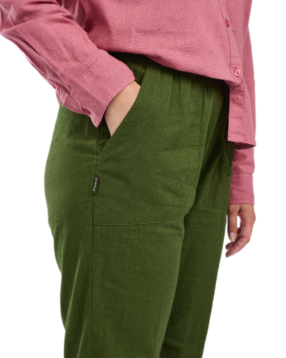 Pine Green coloured Pinewood Womens Varnamo InsectSafe Hemp Mix Trousers on white background