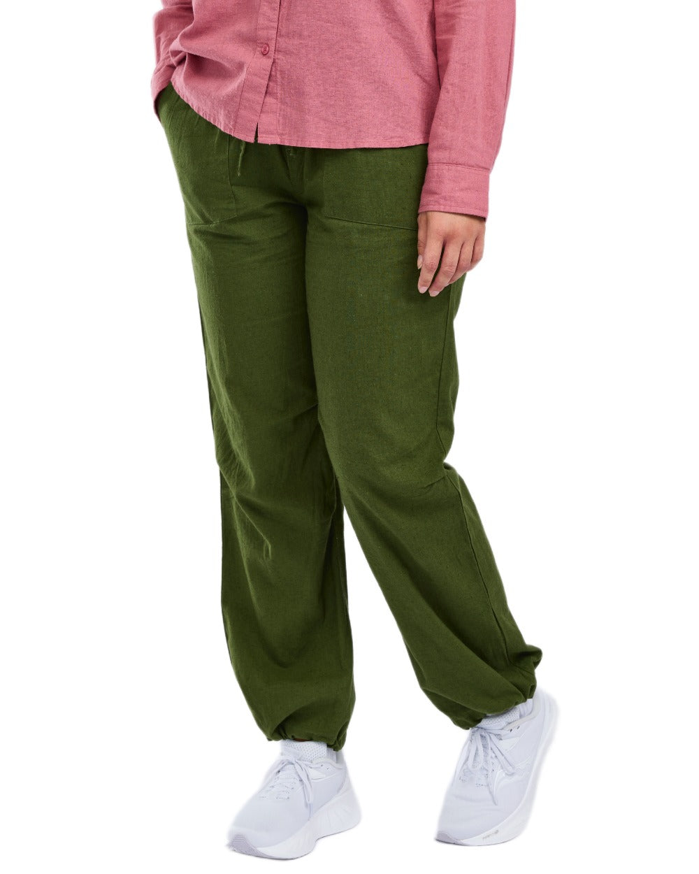 Pine Green coloured Pinewood Womens Varnamo InsectSafe Hemp Mix Trousers on white background