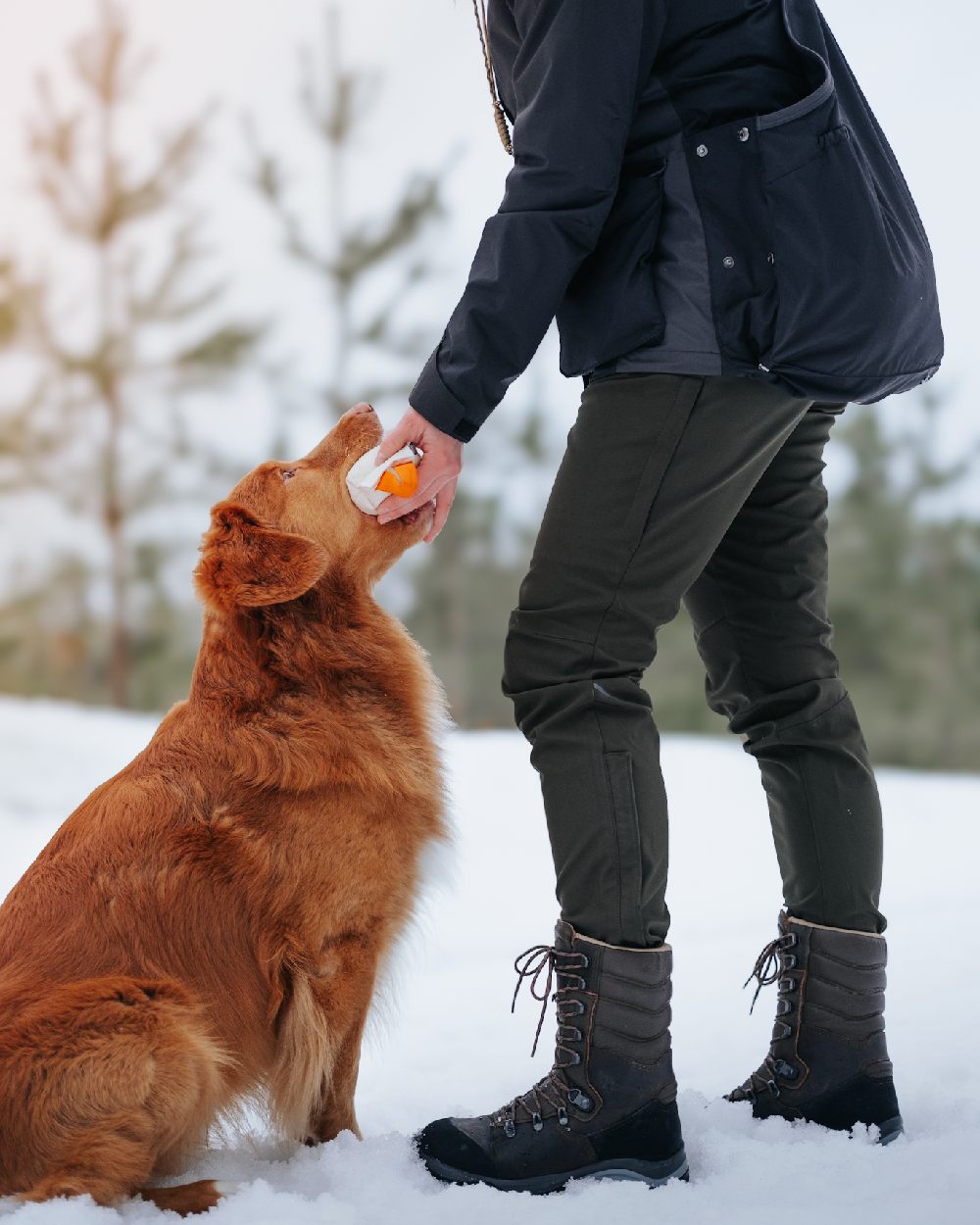 Moss Green Coloured Pinewood Womens Wilda Stretch Shell Trousers on outdoor background