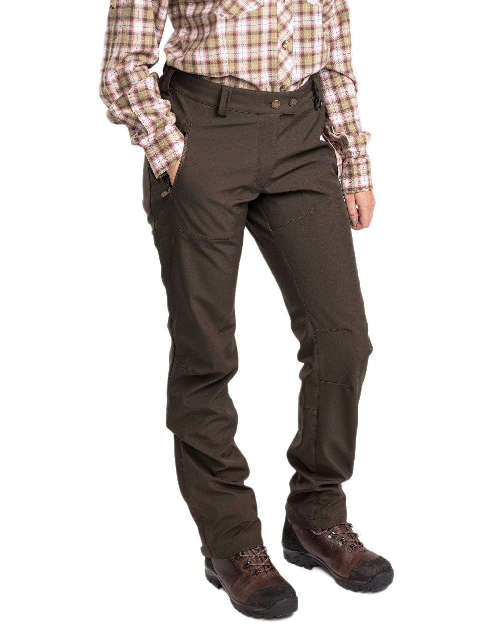 Moss Green Coloured Pinewood Womens Wilda Stretch Shell Trousers on white background