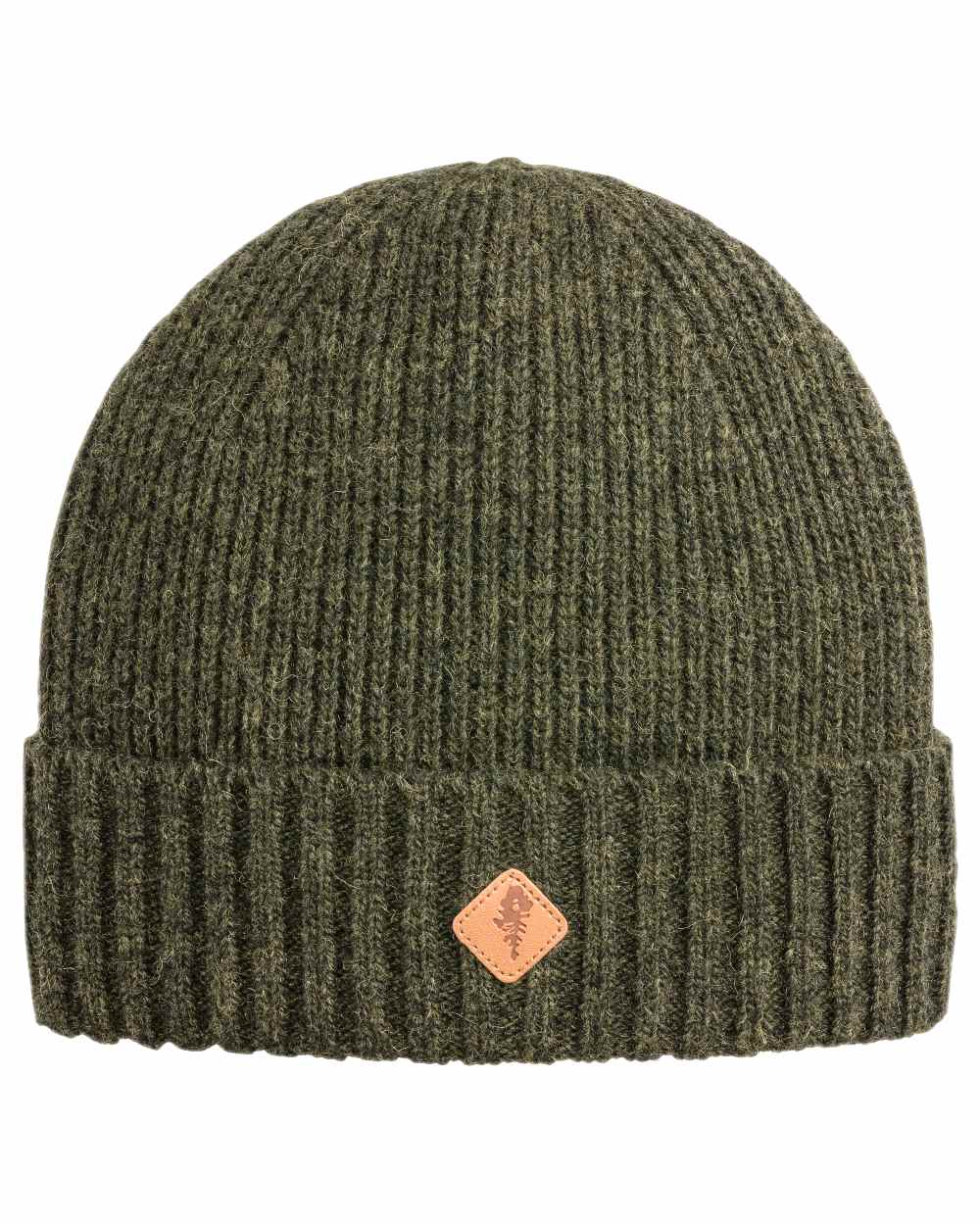 Mossgreen Mel Coloured Pinewood Wool Knitted Hat on white background