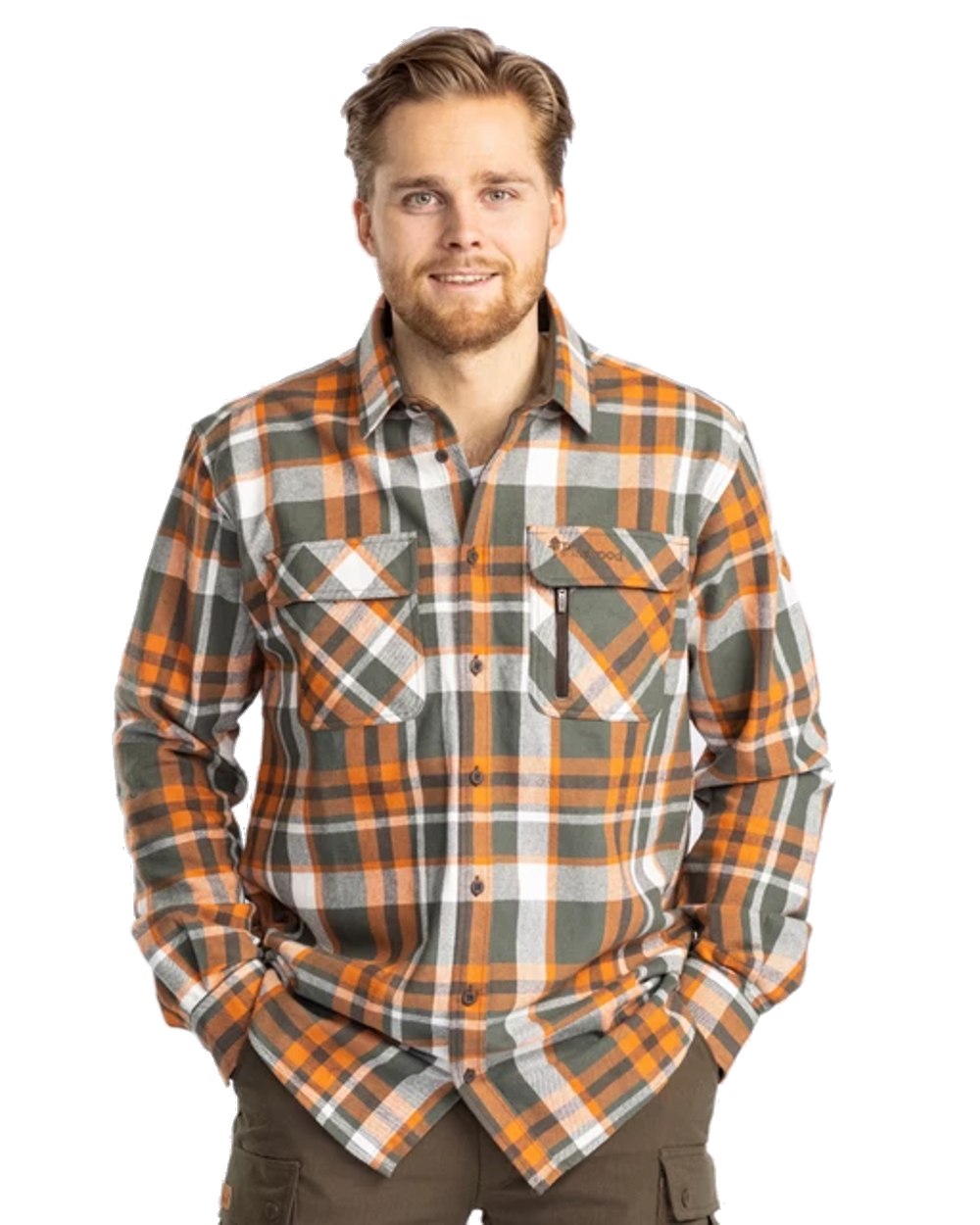 Pinewood Lappland Rough Flannel Shirt in Green/Orange 