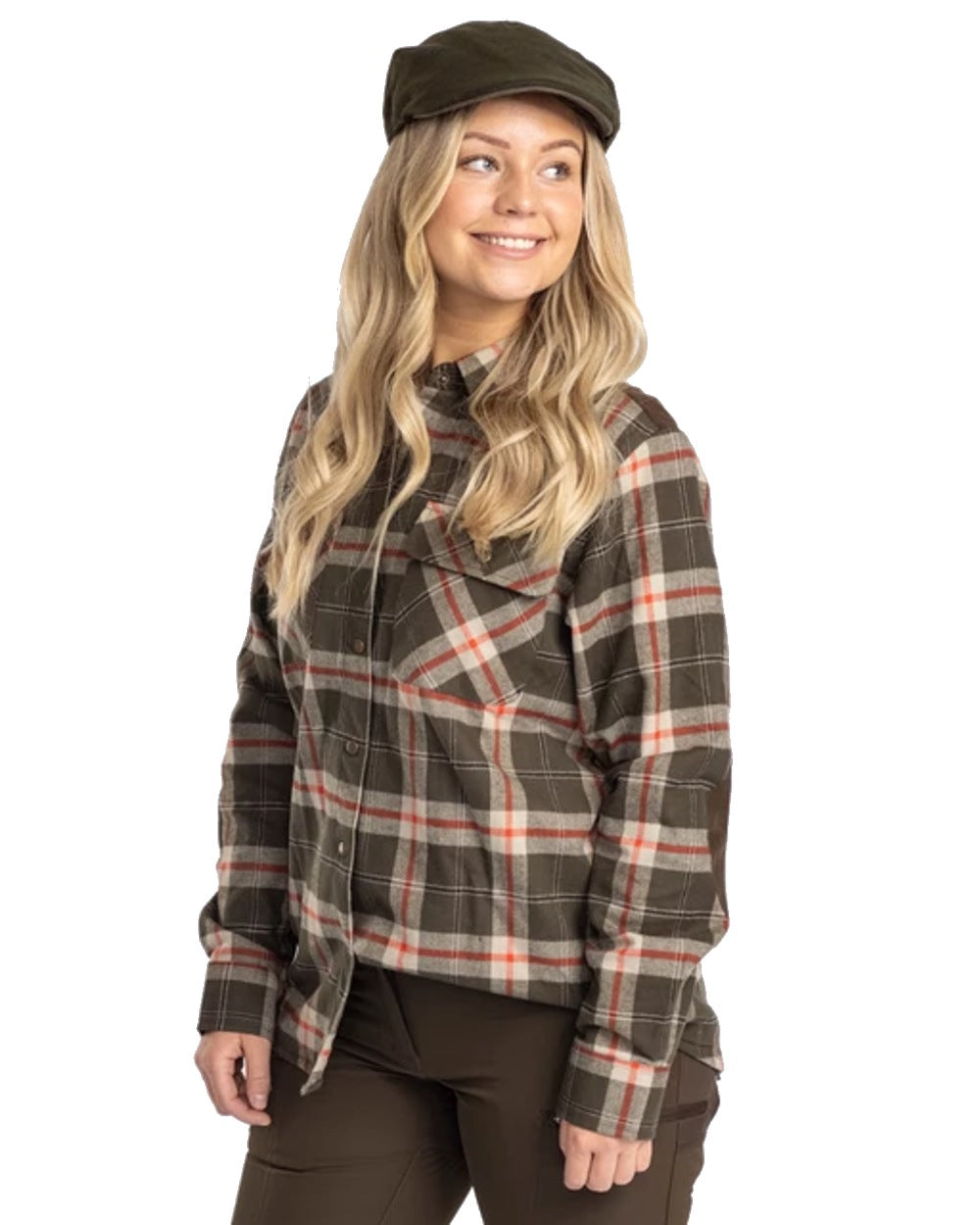 Dark Green Red coloured Pinewood Womens Douglas Shirt on white background