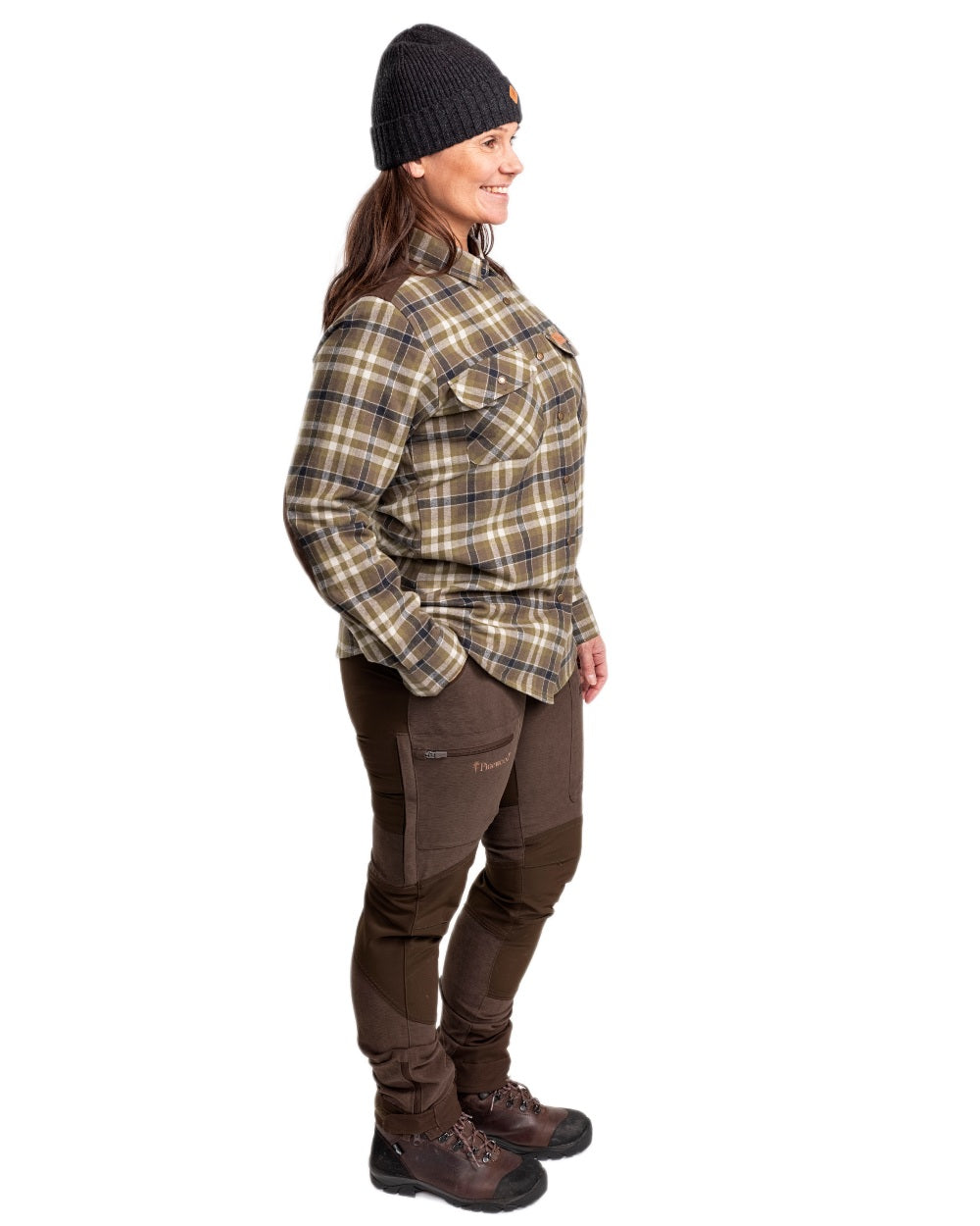 Hunting Olive Light Khaki coloured Pinewood Womens Douglas Shirt on white background