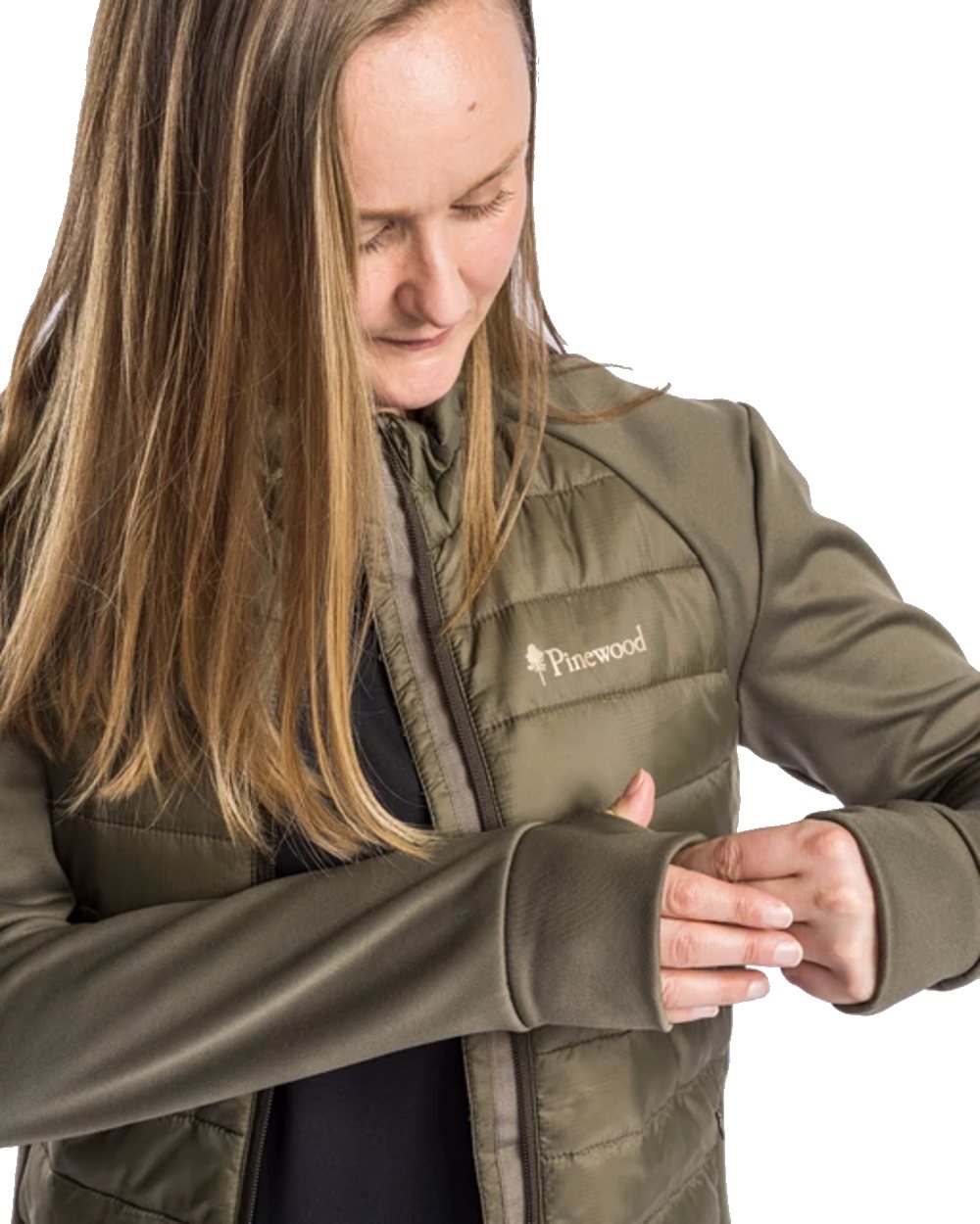 Pinewood Womens Finnveden Hybrid Power Fleece Jacket in Olive