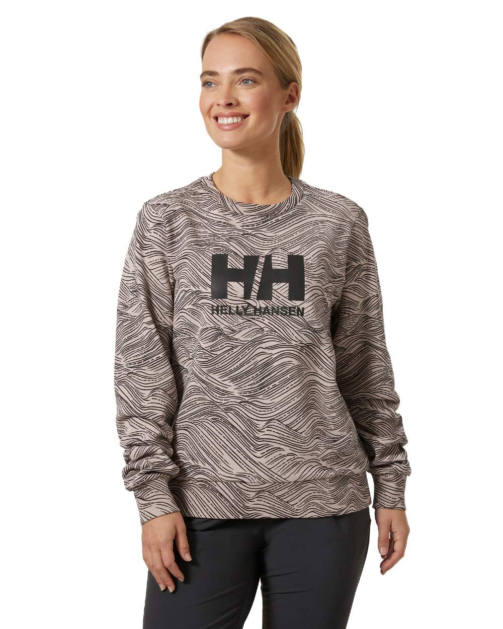 Pink Cloud Wave coloured Helly Hansen Womens Logo Crew Sweat Graphic 2 on white background 