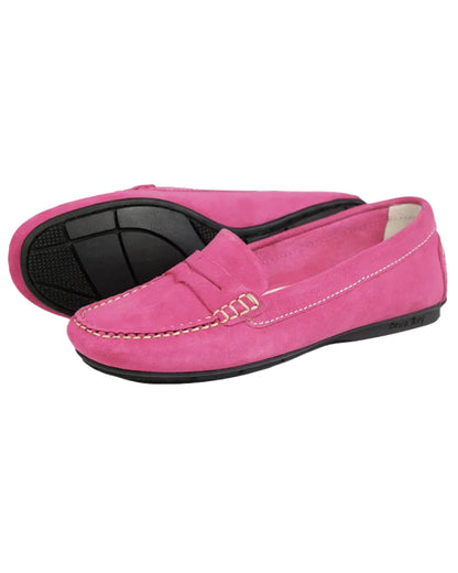 Pink Coloured Orca Bay Womens Florence Suede Loafers On A White Background 