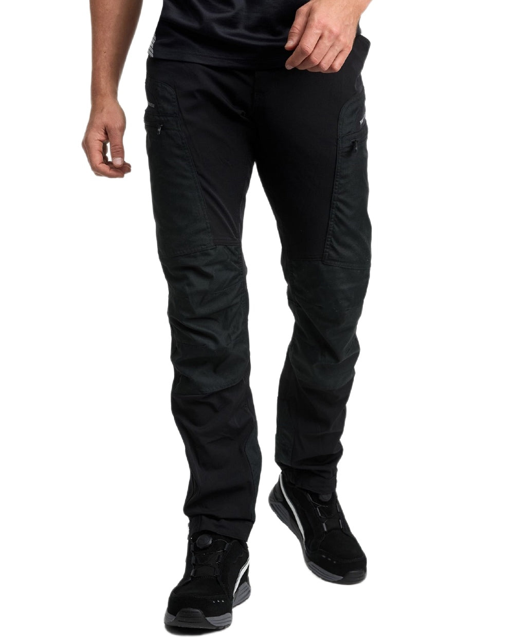 Black Anthracite Coloured Puma Workwear Mens Pro One Premium Outdoor Work Trousers on white background