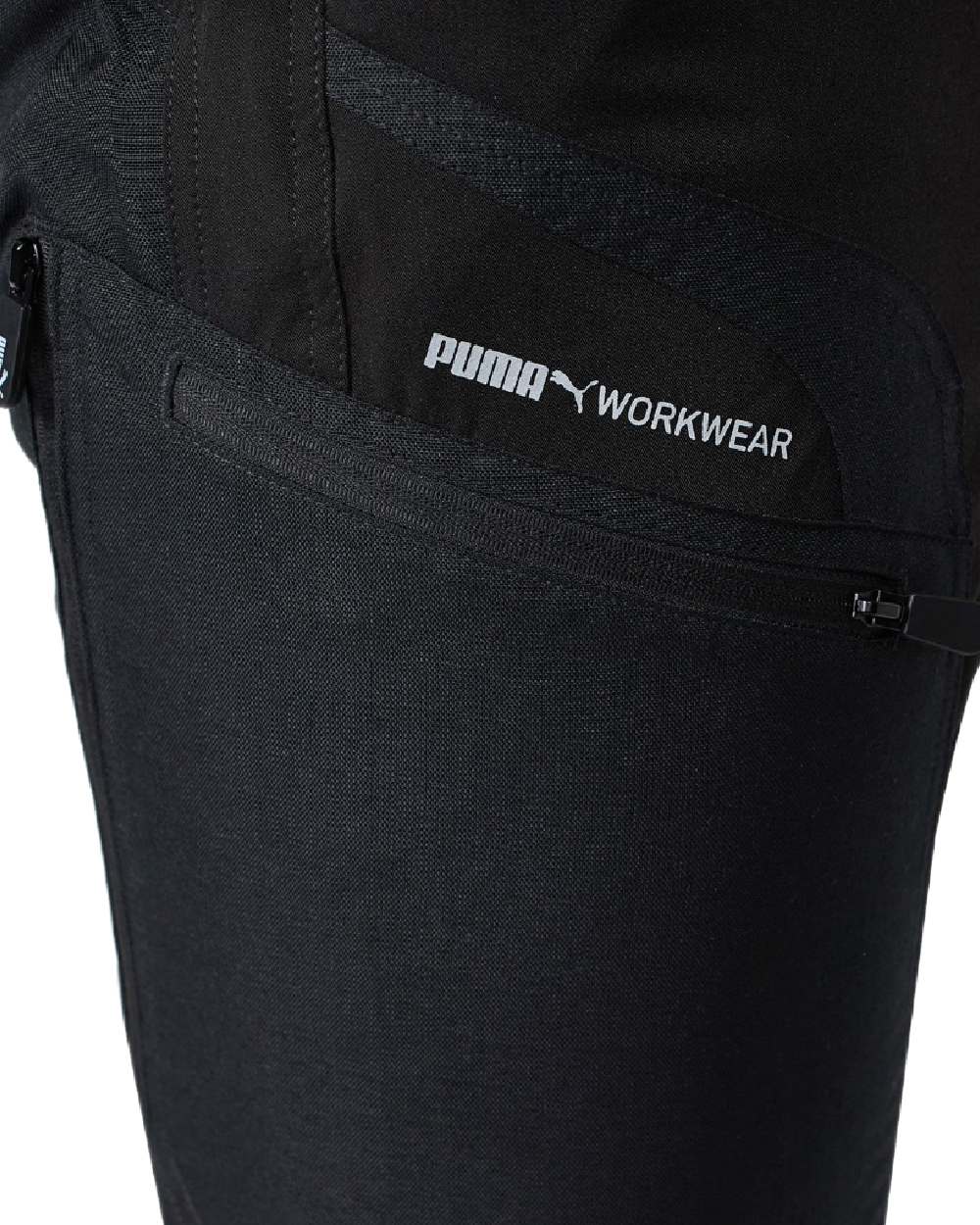 Black Anthracite Coloured Puma Workwear Mens Pro One Premium Outdoor Work Trousers on white background