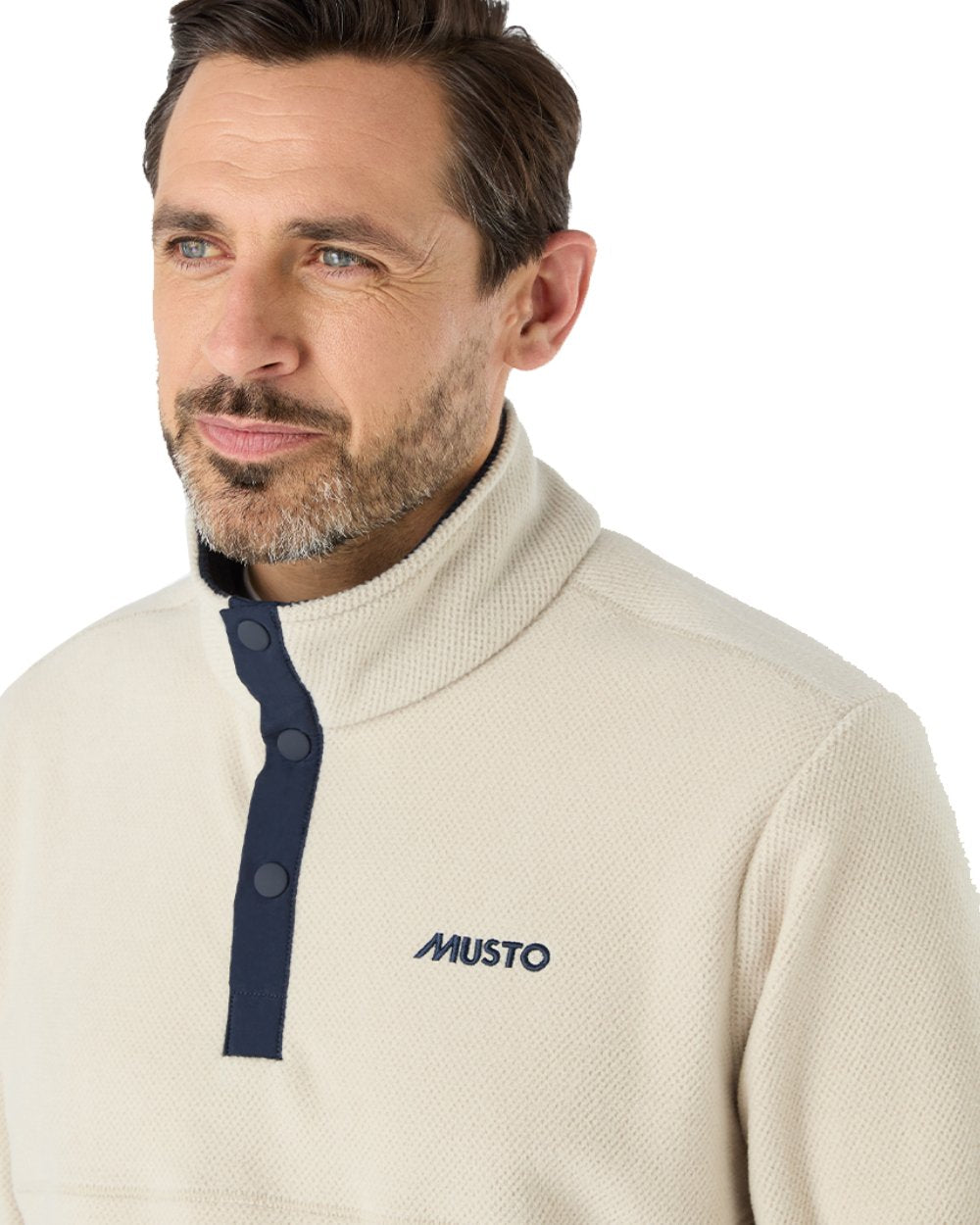 Pumice Coloured Musto Mens Classic Fleece Pullover On A White Background 