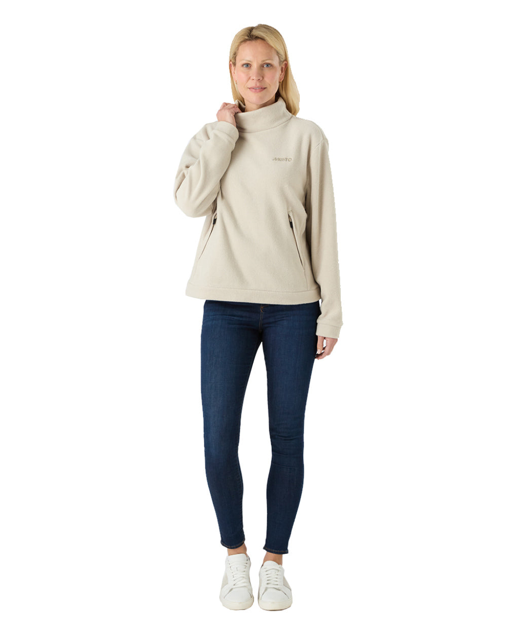 Pumice Coloured Musto Womens Classic Fleece Pullover On A White Background