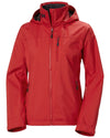 Red coloured Helly Hansen womens crew hooded sailing jacket 2.0 on white background #colour_red