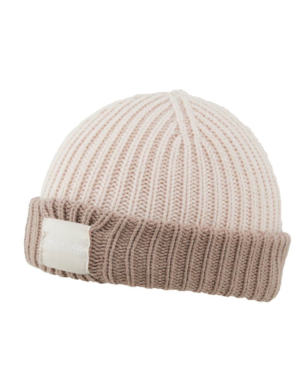 Light Vanilla Warm Taupe Coloured Regatta Childrens Connora Fisherman Beanie on white background