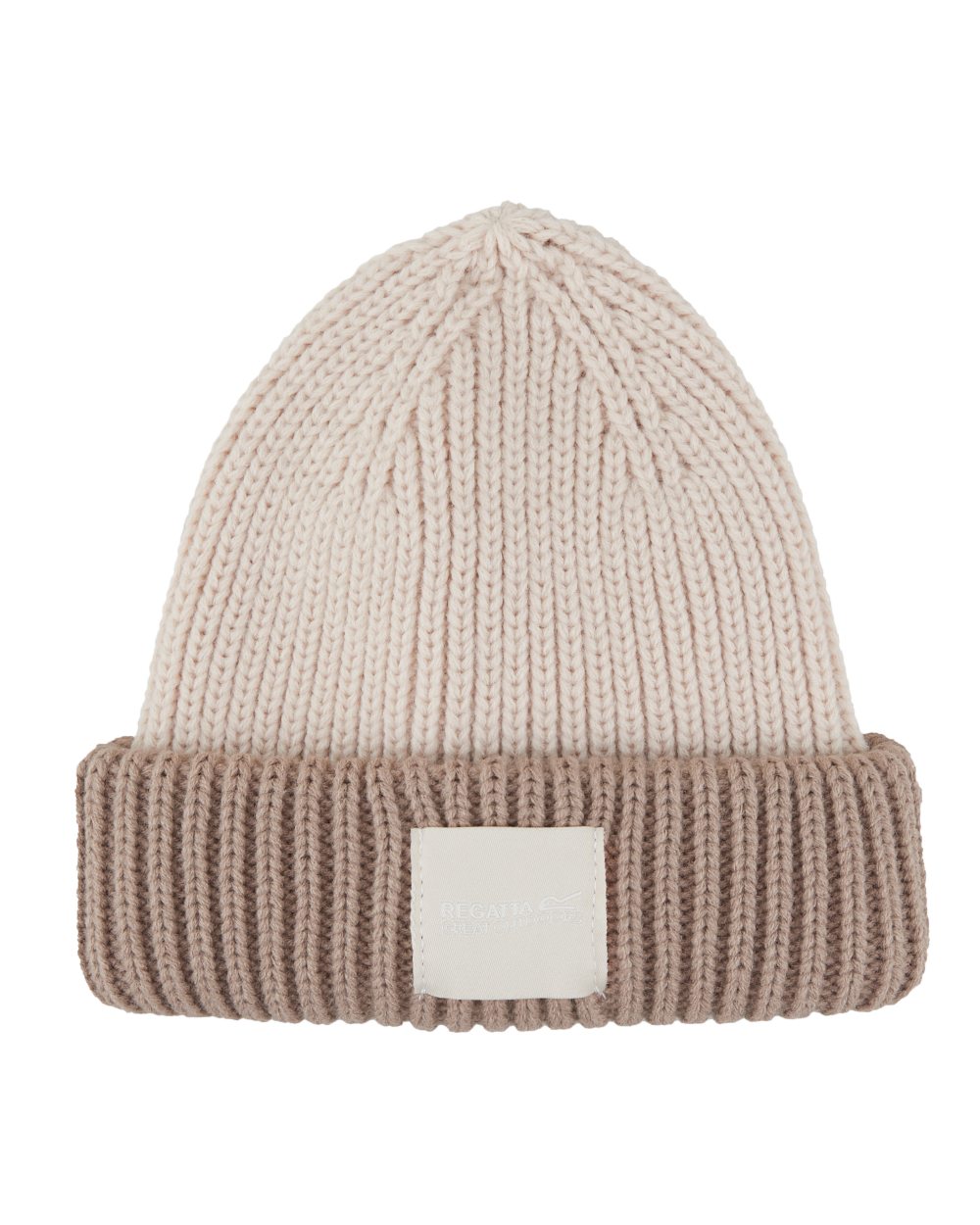 Light Vanilla Warm Taupe Coloured Regatta Childrens Connora Fisherman Beanie on white background