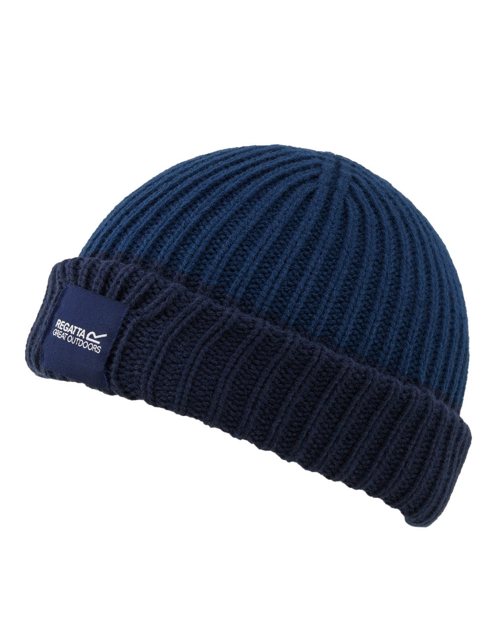 Navy Blue Coloured Regatta Childrens Connora Fisherman Beanie on white background