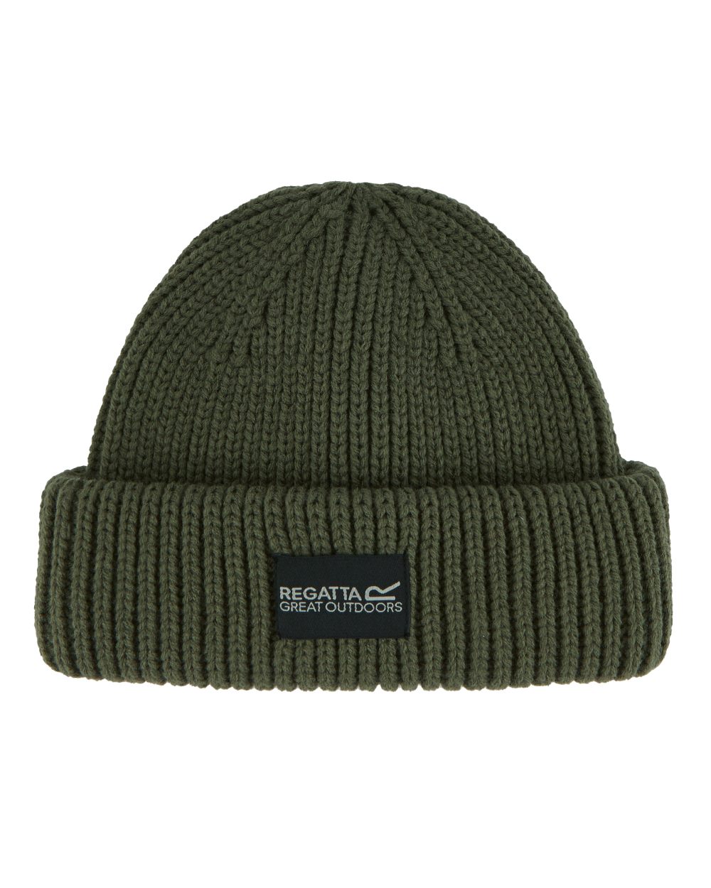 Olive Green Coloured Regatta Childrens Connora Fisherman Beanie on white background