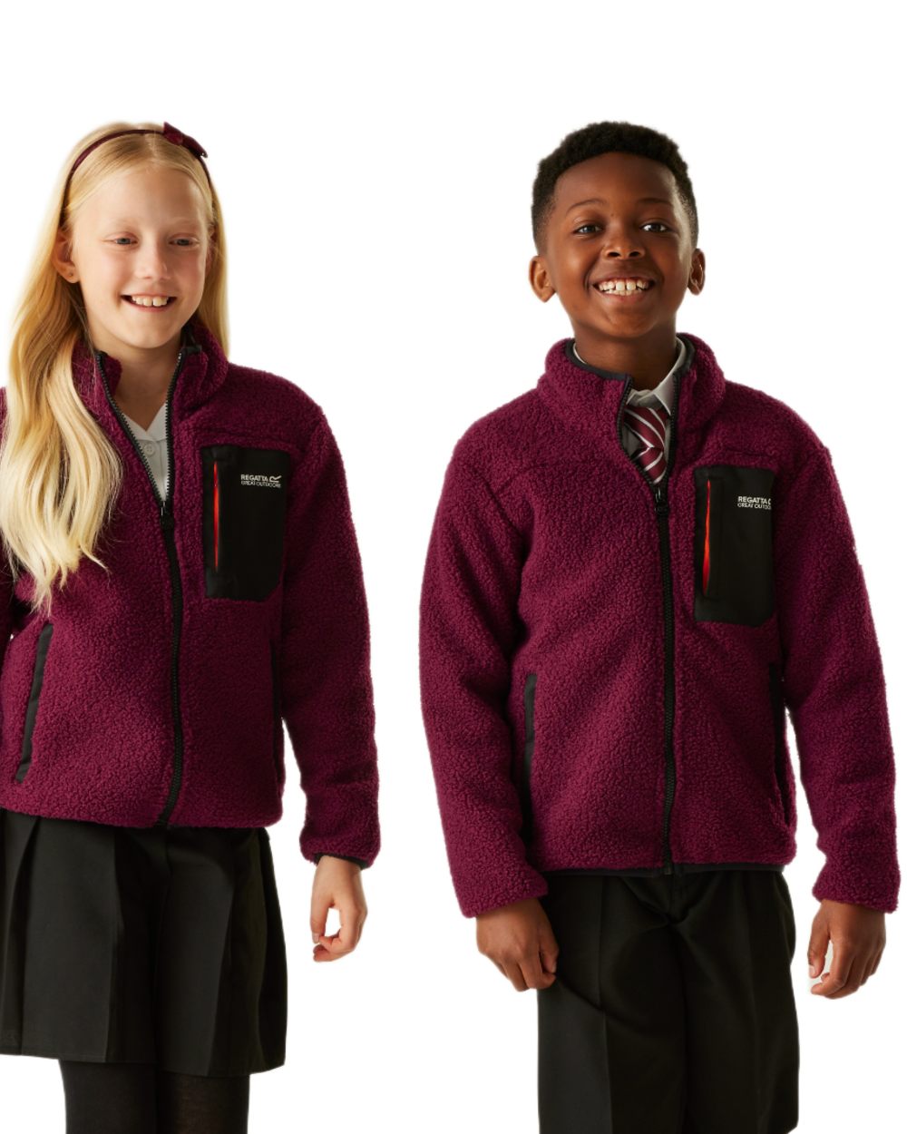 Dark Pimento Coloured Regatta Childrens Frankie Warm Full Zip Fleece Jacket on white background