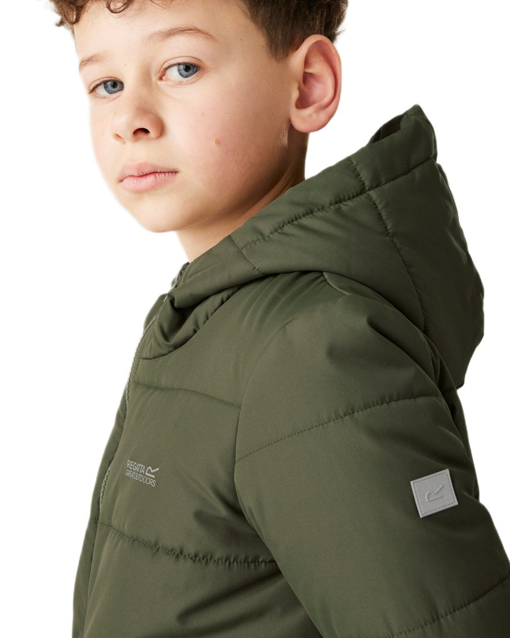 Green Coloured Regatta Childrens Halkner Quilted Jacket on white background