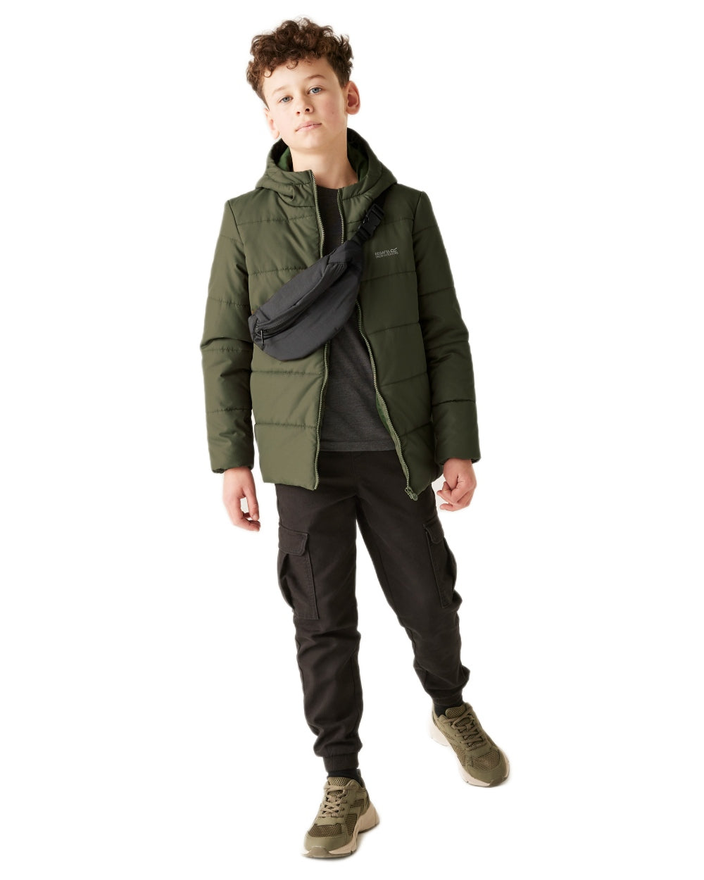 Green Coloured Regatta Childrens Halkner Quilted Jacket on white background