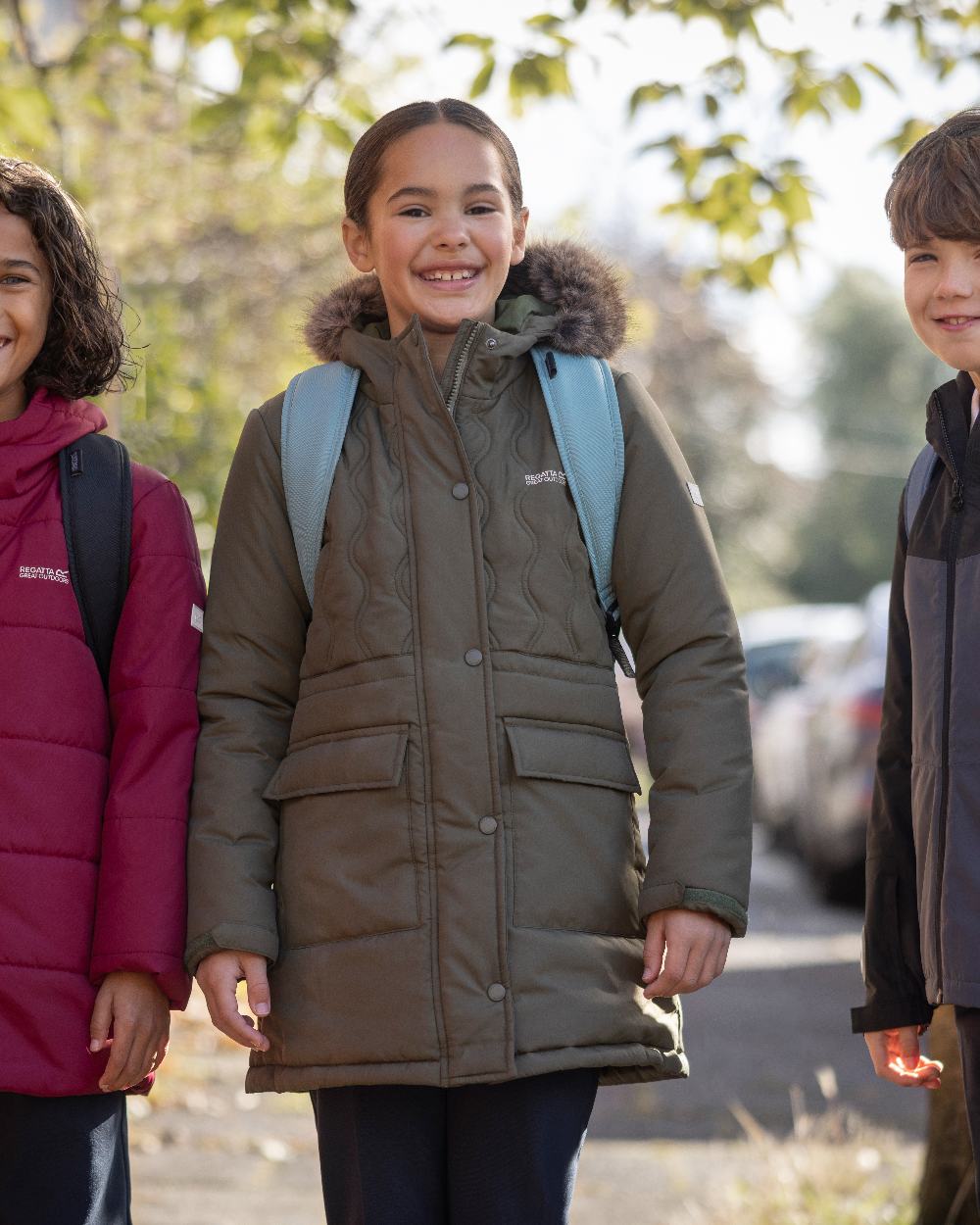 Green Coloured Regatta Childrens Halkner Quilted Jacket on outdoor background
