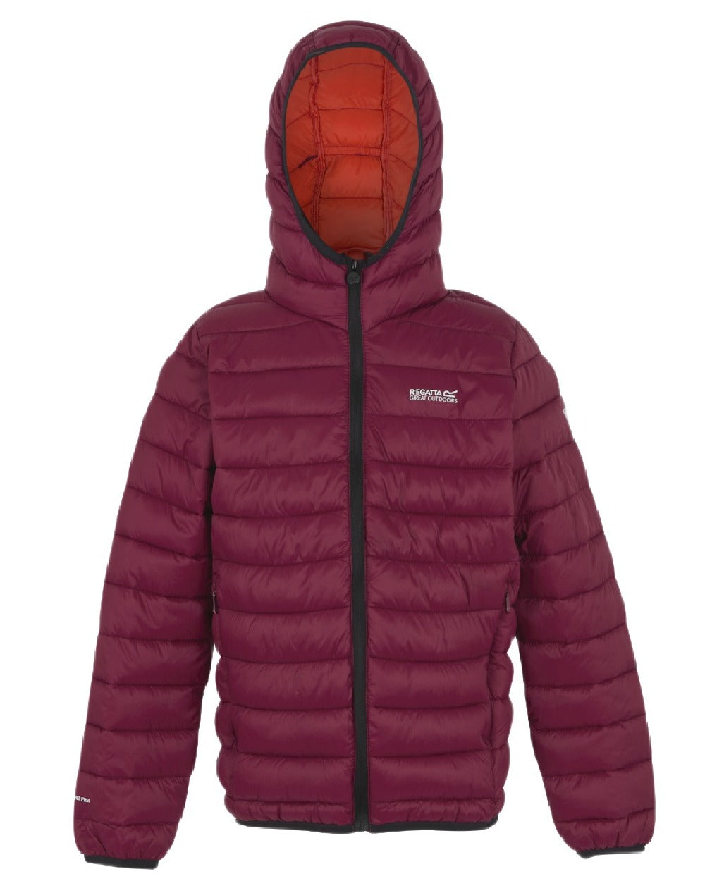 Dark Pimento Coloured Regatta Childrens Hooded Marizion Padded Jacket on white background