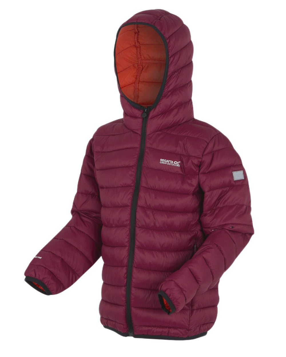 Dark Pimento Coloured Regatta Childrens Hooded Marizion Padded Jacket on white background