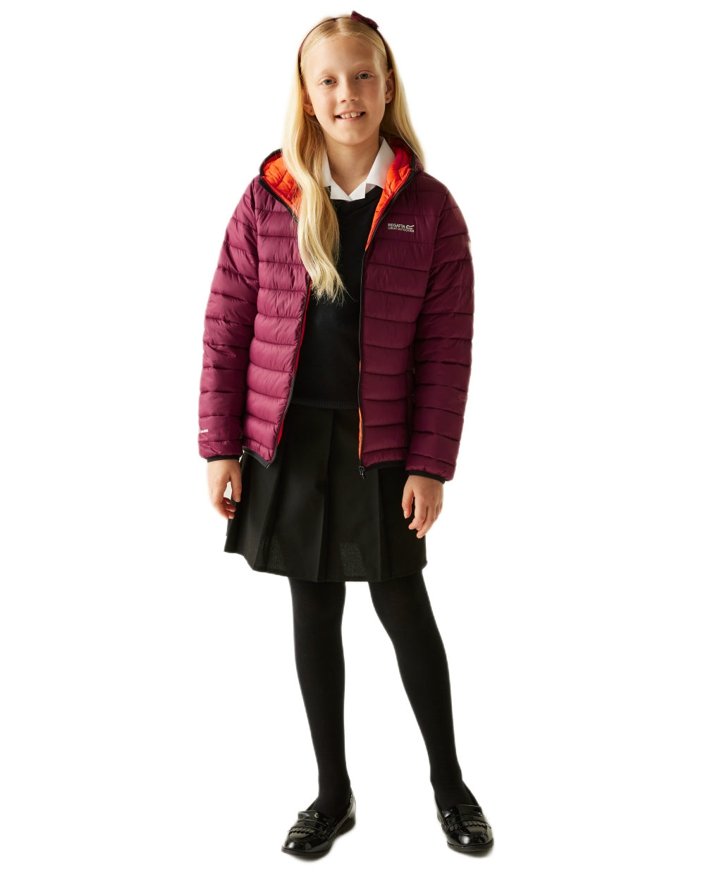 Dark Pimento Coloured Regatta Childrens Hooded Marizion Padded Jacket on white background