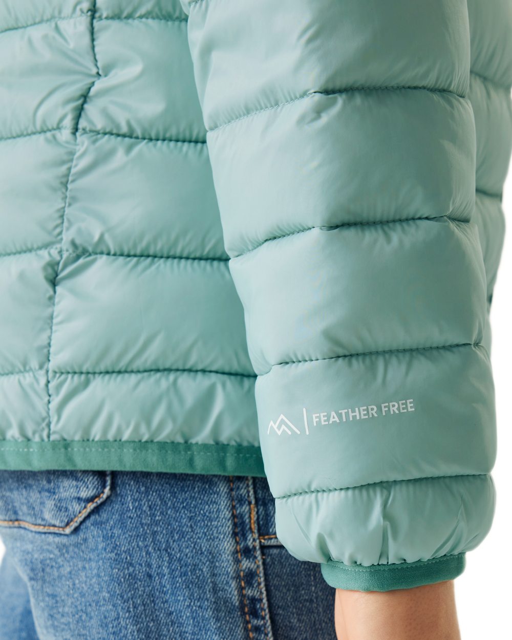 Green Haze Spruce Green Coloured Regatta Childrens Hooded Marizion Padded Jacket on white background