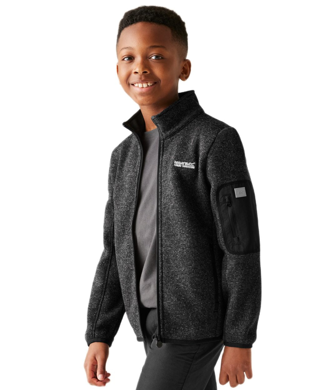 Black Coloured Regatta Childrens Junior Newhill Full Zip Fleece Jacket on white background