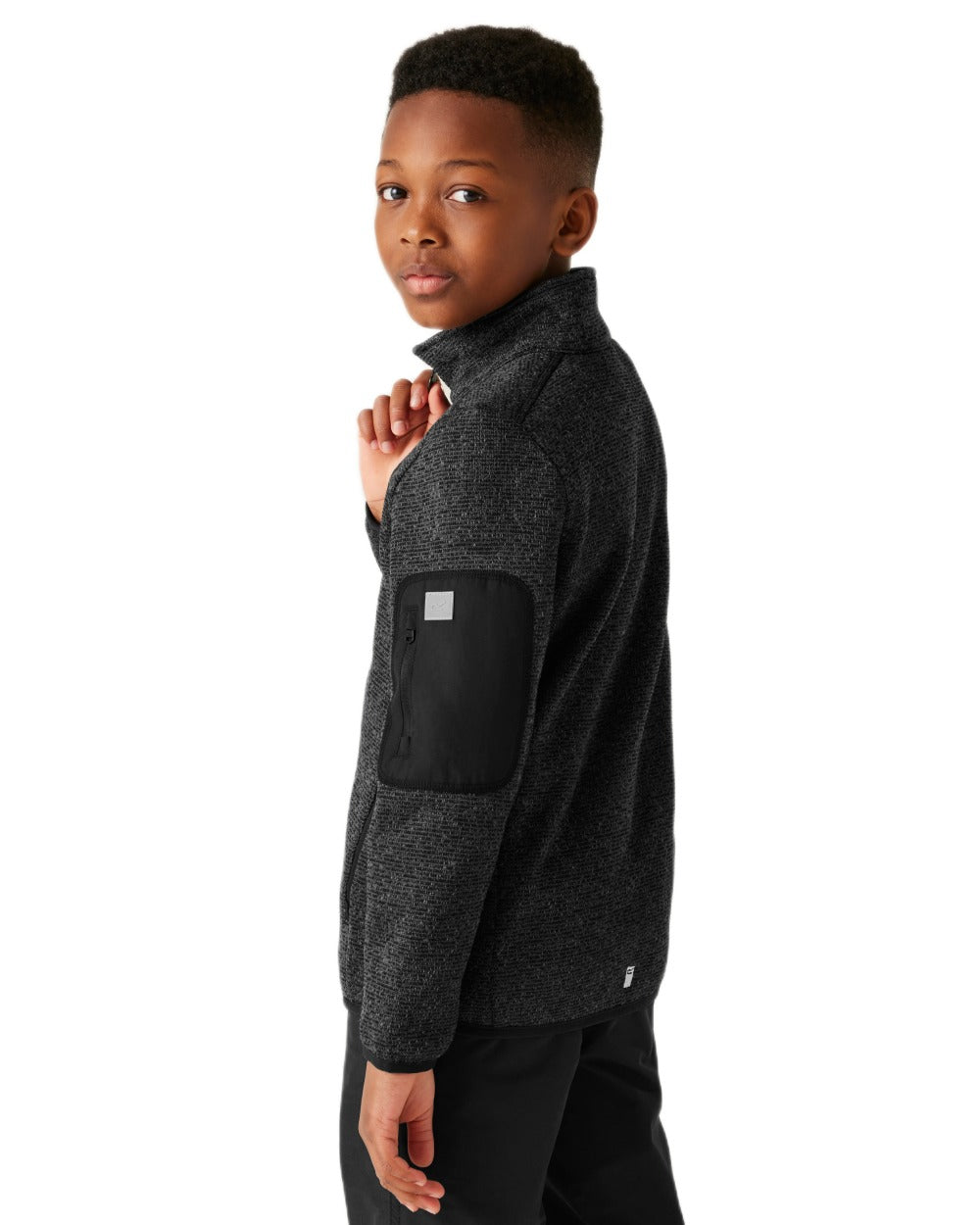Black Coloured Regatta Childrens Junior Newhill Full Zip Fleece Jacket on white background