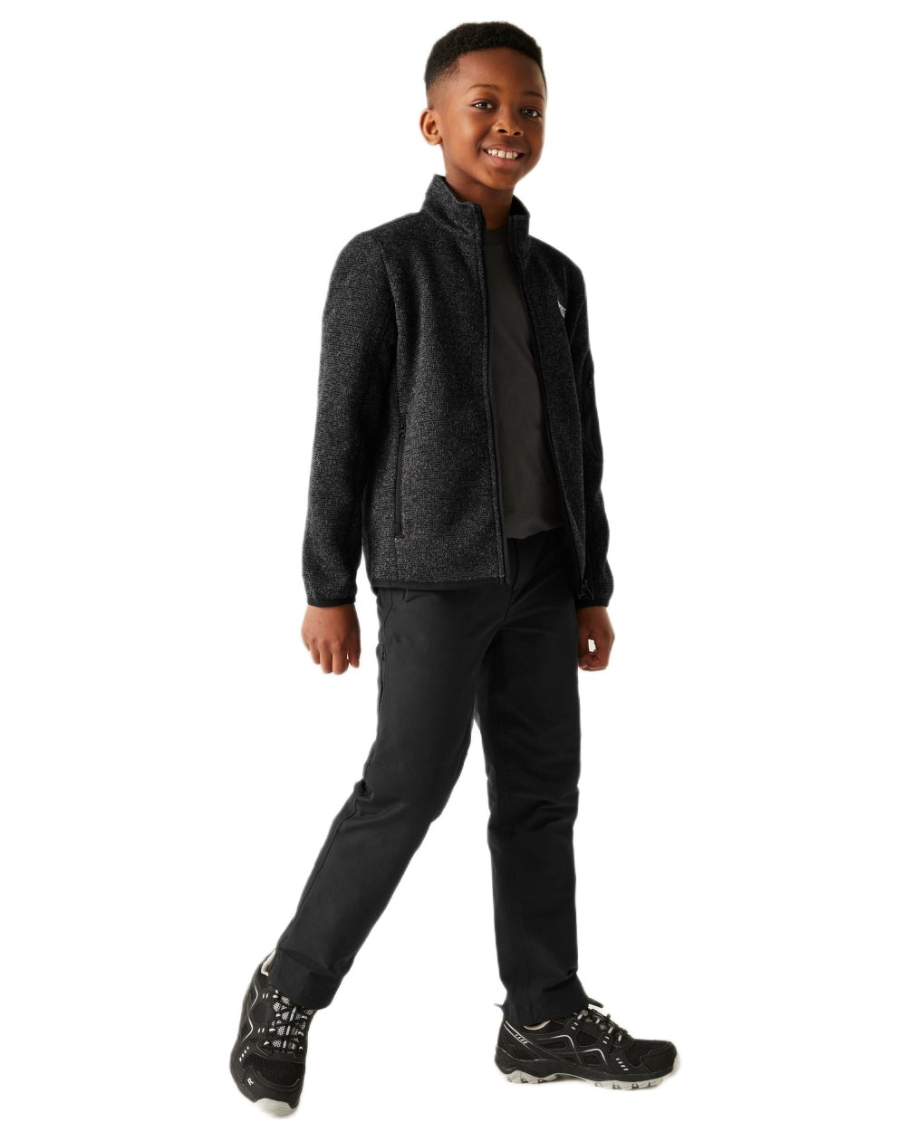 Black Coloured Regatta Childrens Junior Newhill Full Zip Fleece Jacket on white background
