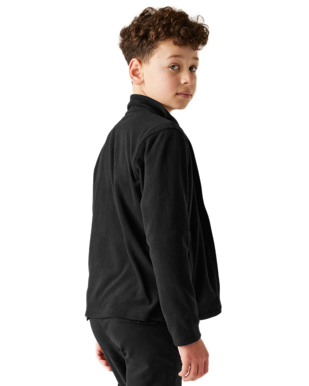 Black Coloured Regatta Childrens King II Full Zip Fleece Jacket on white background