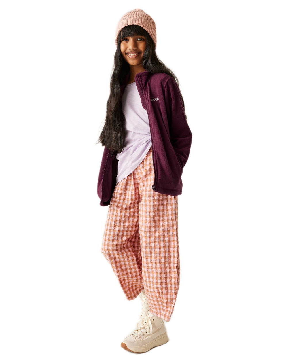 Fig Purple Coloured Regatta Childrens King II Full Zip Fleece Jacket on white background