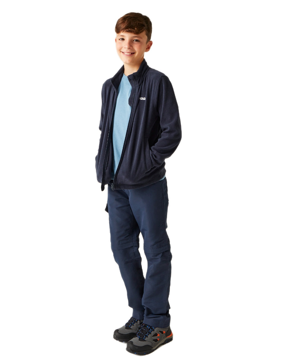 Navy Blue Coloured Regatta Childrens King II Full Zip Fleece Jacket on white background
