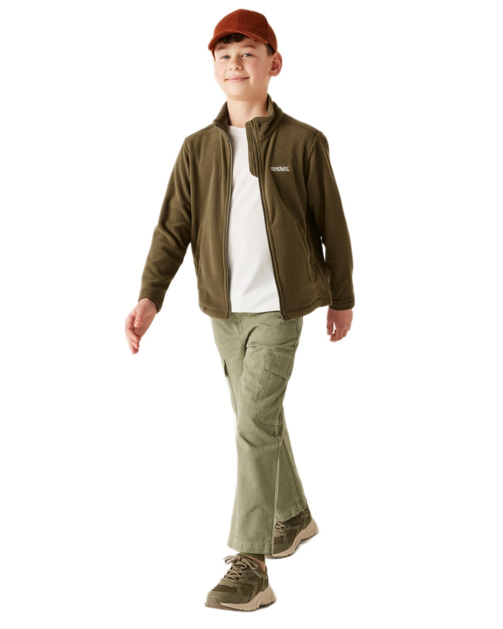 Olive Night Coloured Regatta Childrens King II Full Zip Fleece Jacket on white background