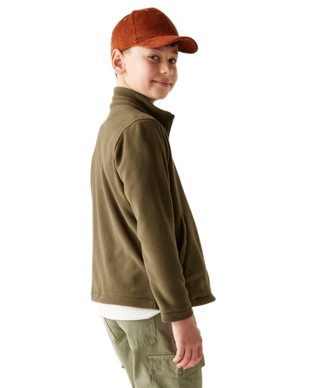 Olive Night Coloured Regatta Childrens King II Full Zip Fleece Jacket on white background