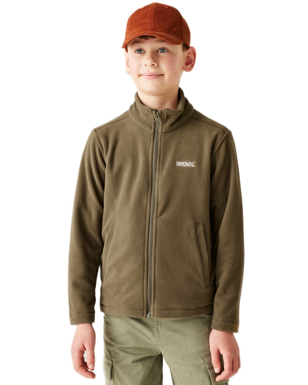 Olive Night Coloured Regatta Childrens King II Full Zip Fleece Jacket on white background