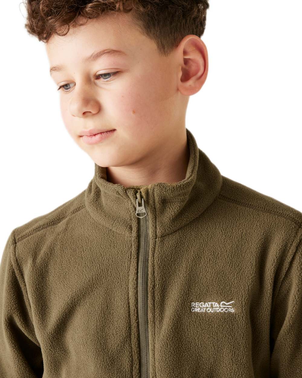 Olive Night Coloured Regatta Childrens King II Full Zip Fleece Jacket on white background
