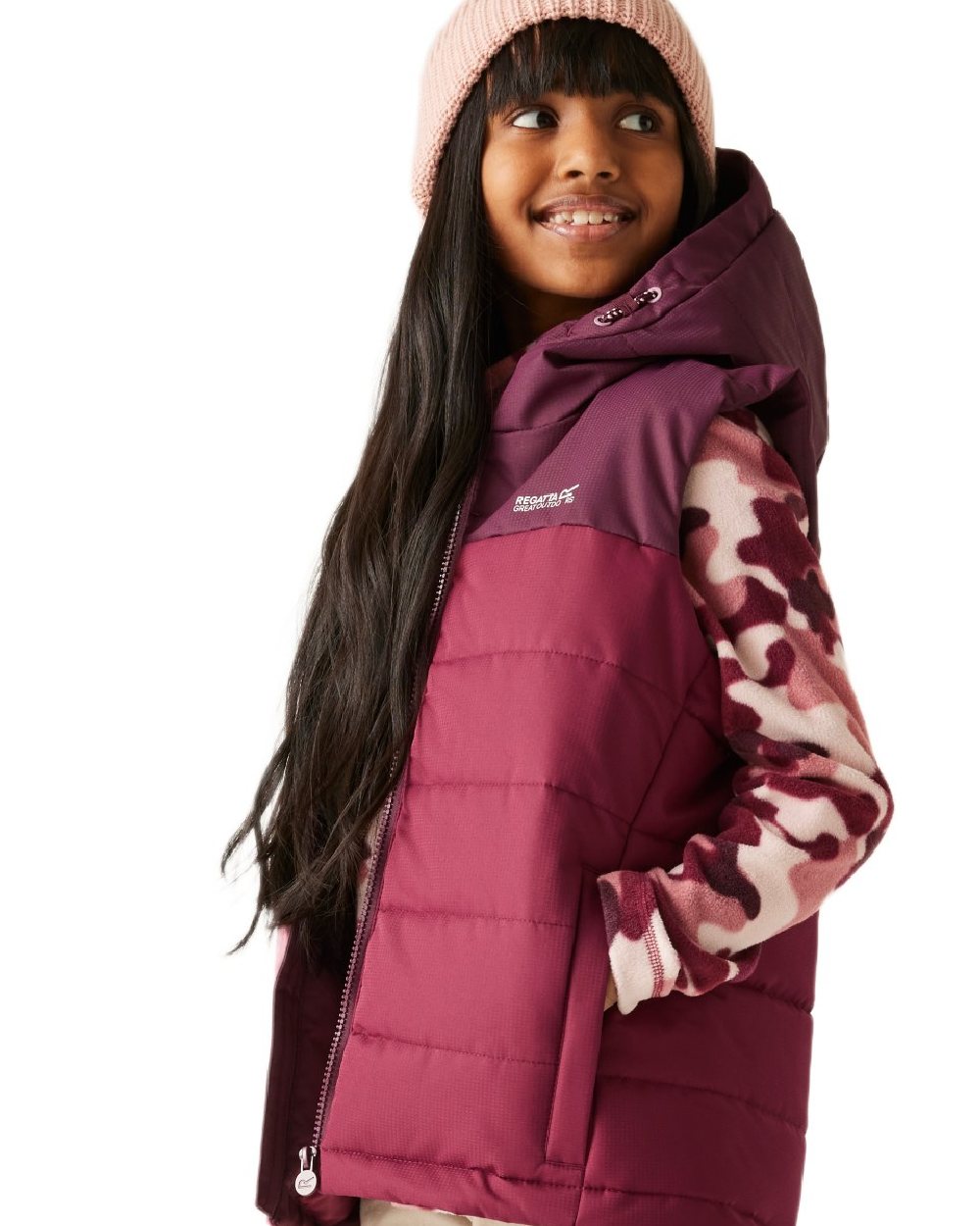Fig Dark Pimento Coloured Regatta Childrens Lofthouse Bodywarmer Gilet on white background