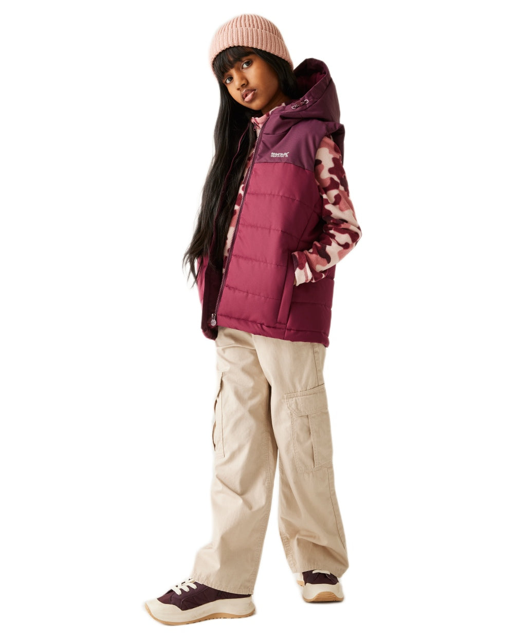 Fig Dark Pimento Coloured Regatta Childrens Lofthouse Bodywarmer Gilet on white background
